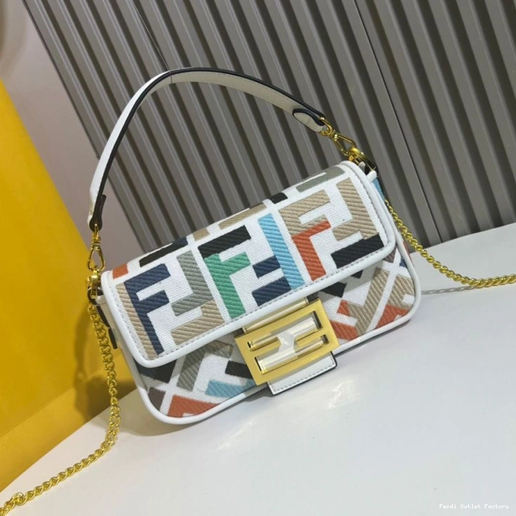 HOT Fendi Multi Motif White In Canvas Bag FF Mini Baguette 0721